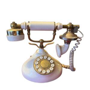 Vintage Cream and Gold French Provincial Desk Telephone with Rotary Dial.